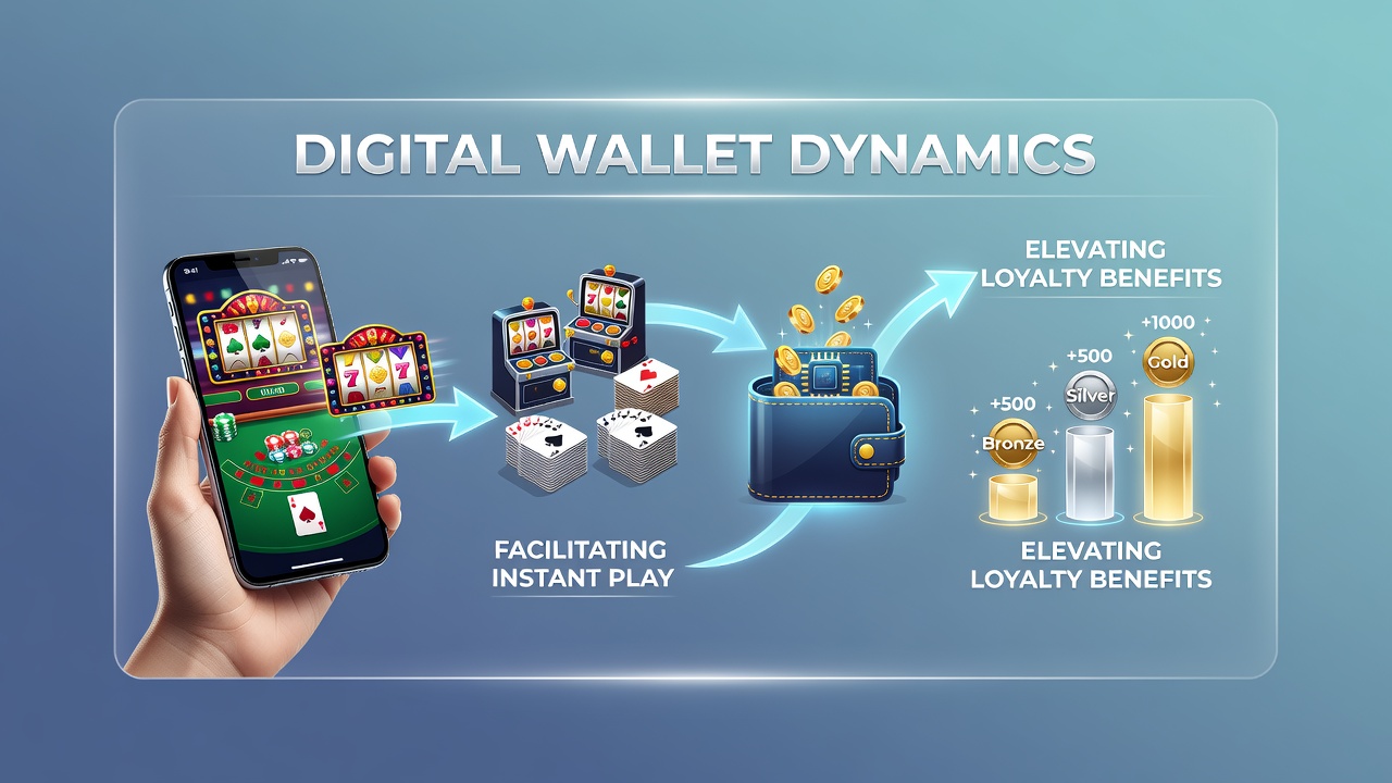 Mobile device displaying digital wallet interface for slot and blackjack games with loyalty points overlay