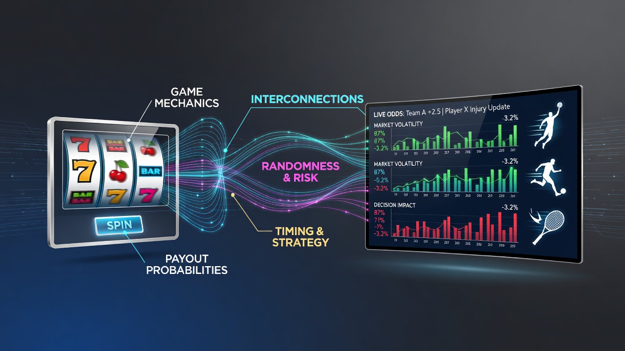 Visual representation of slot reel mechanics intersecting with live sports betting interfaces