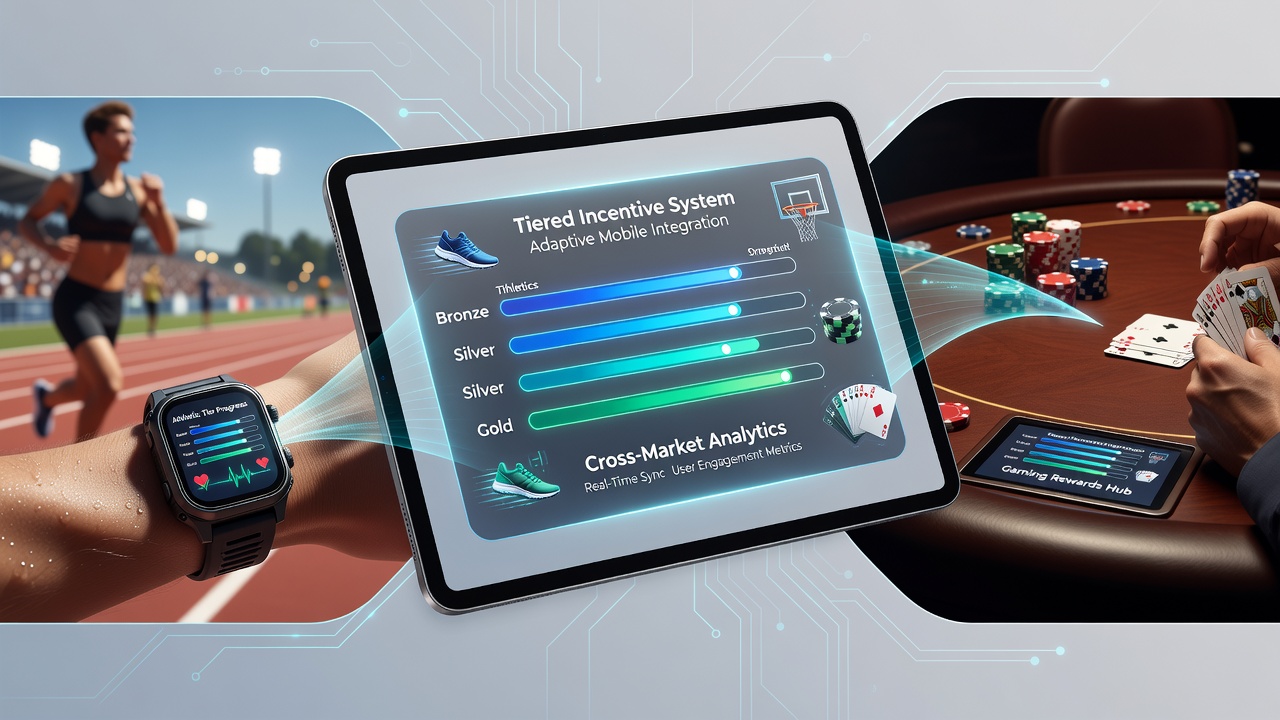 Mobile interface displaying tiered loyalty rewards on a sports betting app with athletic market elements